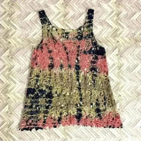 Womens See Through Net Floral Tank Small - Picture 1 of 4